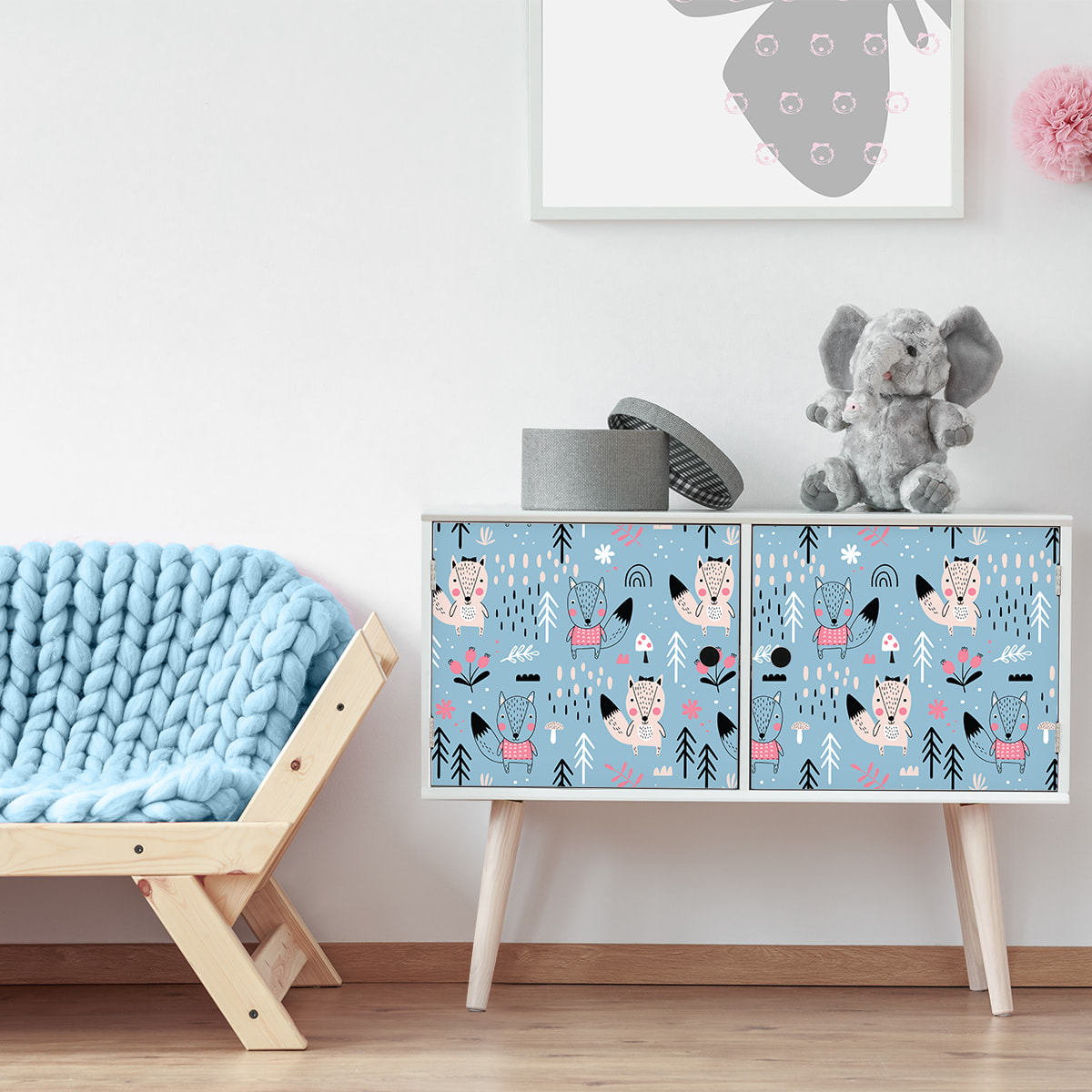 Sticker meuble pour enfant renards scandinaves 40 x 60 cm