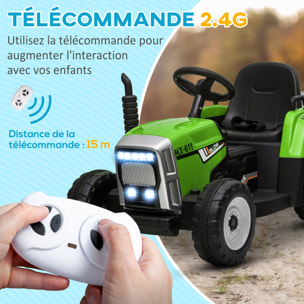 Tracteur électrique enfant avec remorque - effets sonores lumineux - télécommande - 3-6 Km/h - vert