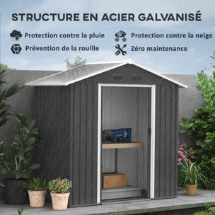 Abri de jardin - remise pour outils - cabanon porte verrouillable - dim. 194L x 110l x 184H cm - tôle d'acier anthracite