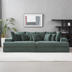 KENDARI Canapé 4 places assise profonde en velours côtelé vert
