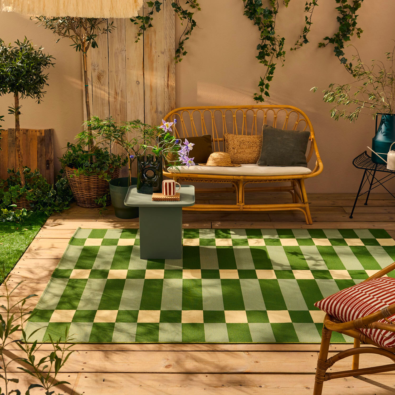 RIVIERA - Tapis intérieur/extérieur à motif carreaux vert