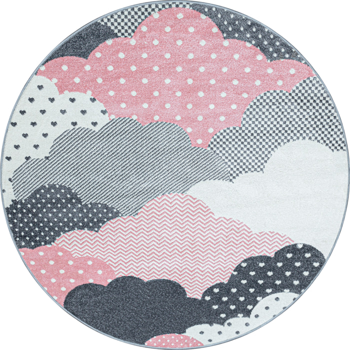 BAMBI - Tapis enfants rond à motif nuage rose