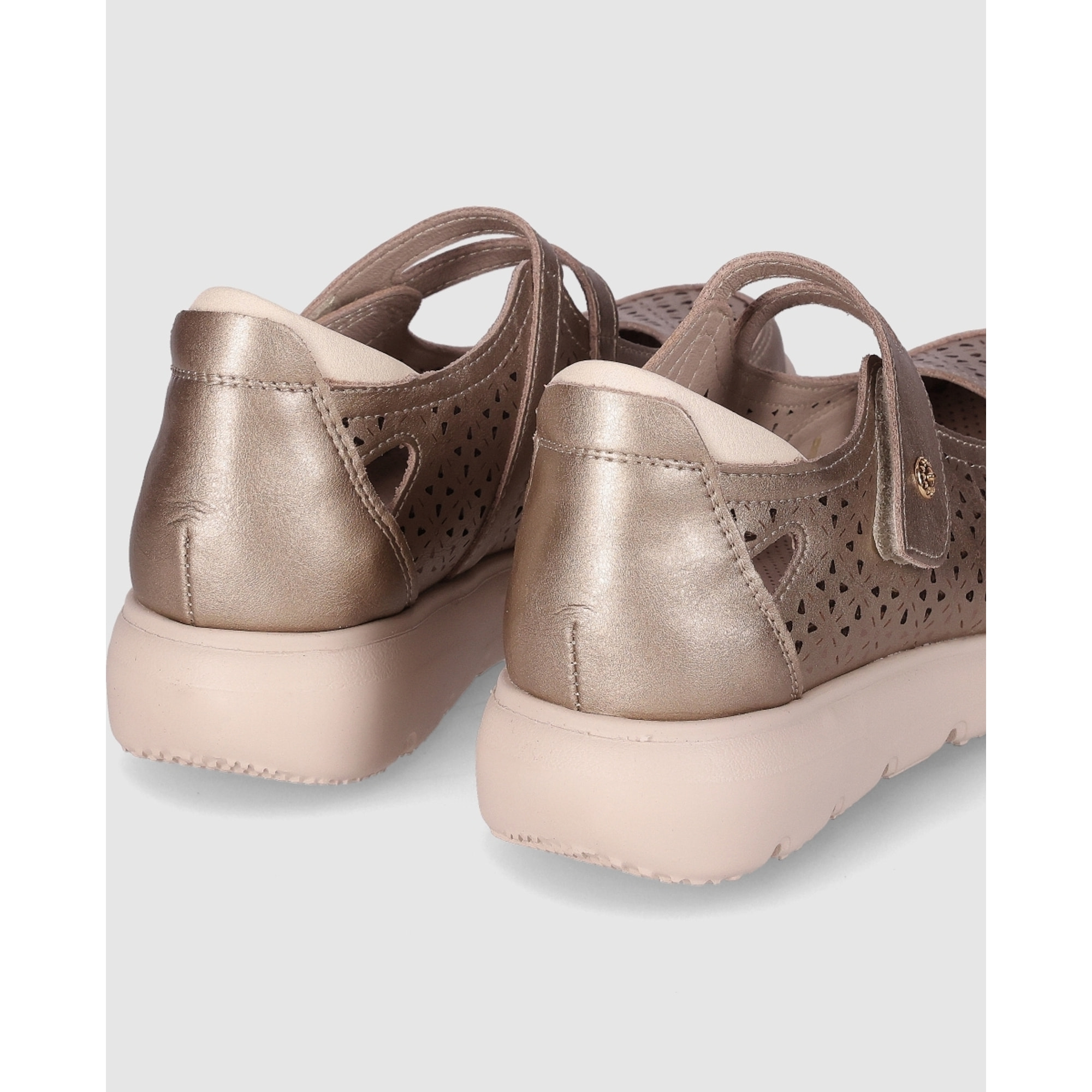 Zapatos de Piel - Bronce - Tacón: Bajo