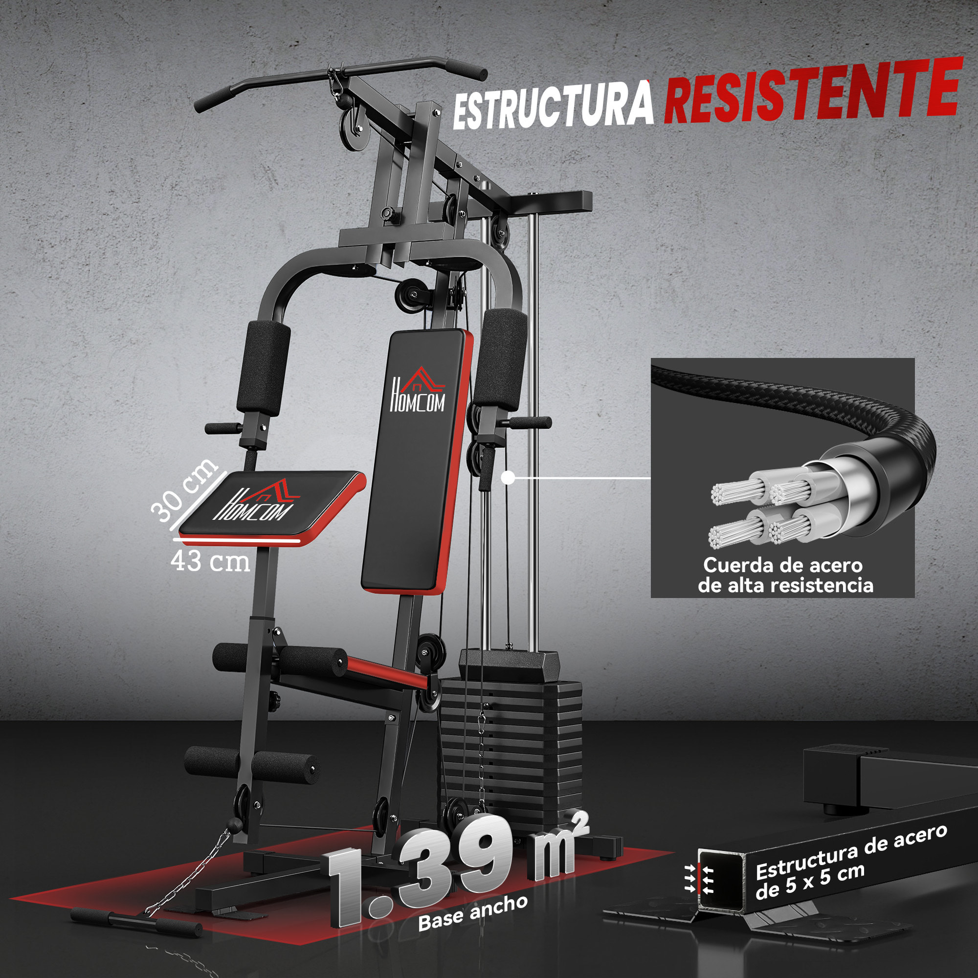 Multiestación Musculación, Máquina de Musculación con Prensa de Pecho, Placas de Peso de 65 kg, Curl de Piernas y Brazos, Polea Mariposa, Carga 100 kg, para Entrenamiento Casa Gimnasio, Negro
