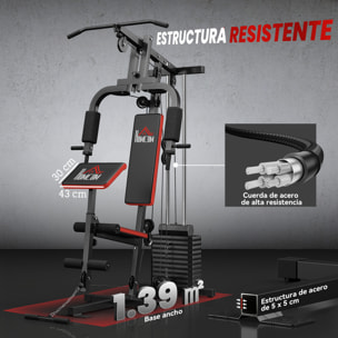 Multiestación Musculación, Máquina de Musculación con Prensa de Pecho, Placas de Peso de 65 kg, Curl de Piernas y Brazos, Polea Mariposa, Carga 100 kg, para Entrenamiento Casa Gimnasio, Negro