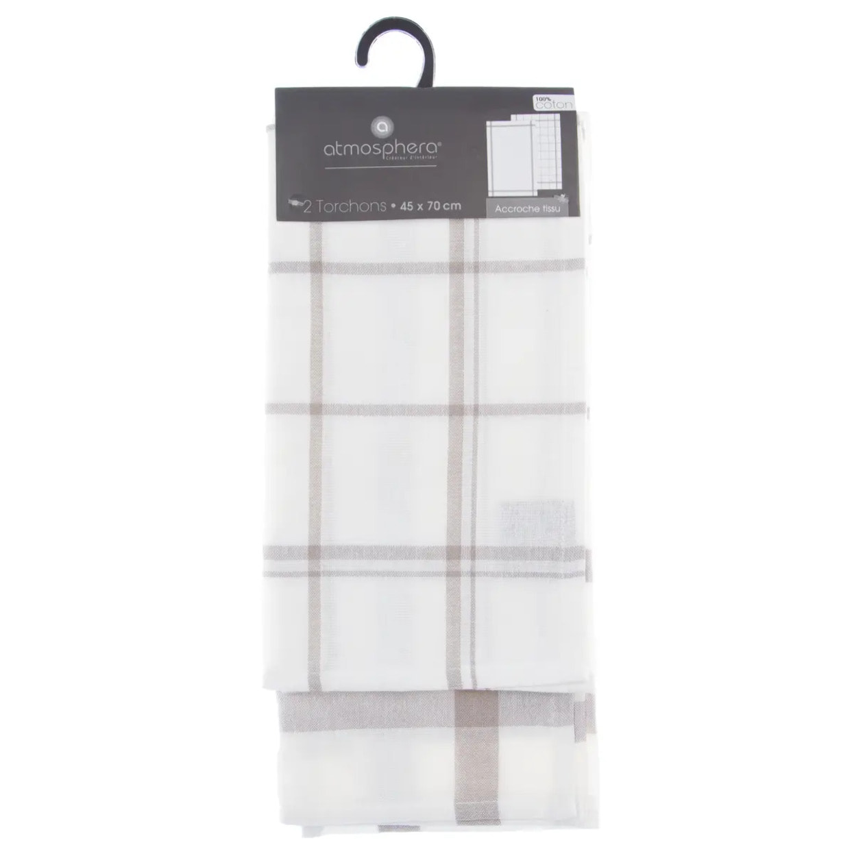 Lot de 2 torchons coton gris 45x70cm