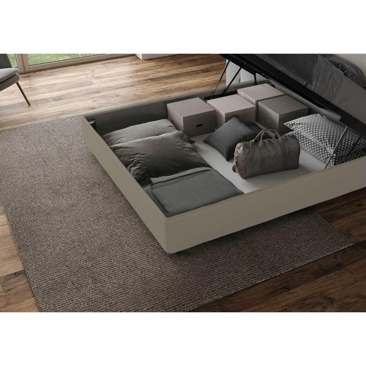 Cama con almacenaje acolchada 160x200 cuero sintético capuchino Appia