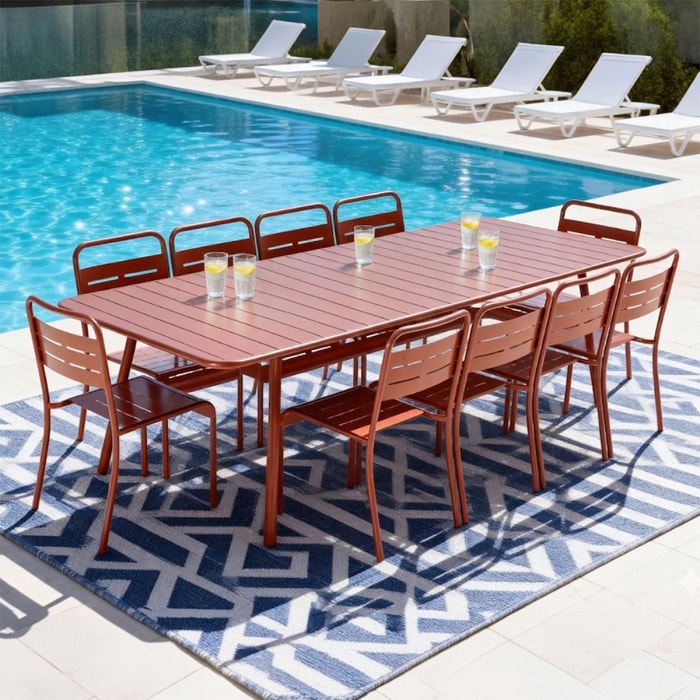 Ensemble table de jardin 234 cm et 10 chaises terracotta EVORA