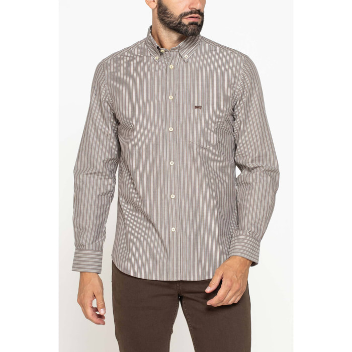 CAMICIA FANTASIA TINTO FILO CON COLLO BUTTON-DOWN