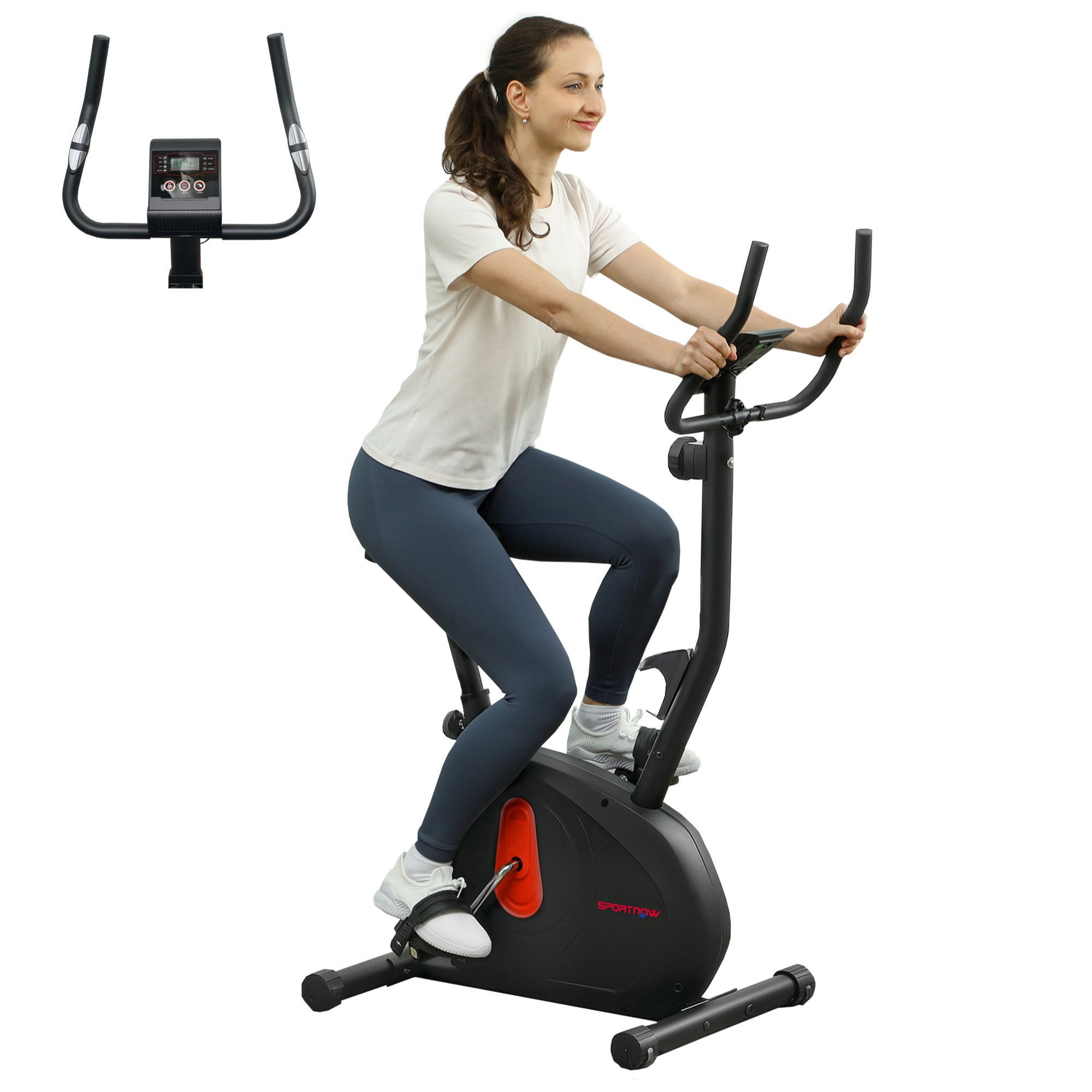 Bicicleta Estática en Casa con Resistencia Magnética Ajustable Bici Estática Silenciosa con Volante Sensor de Frecuencia Asiento Regulable Pantalla LCD y Soporte de Teléfono Carga 100 kg