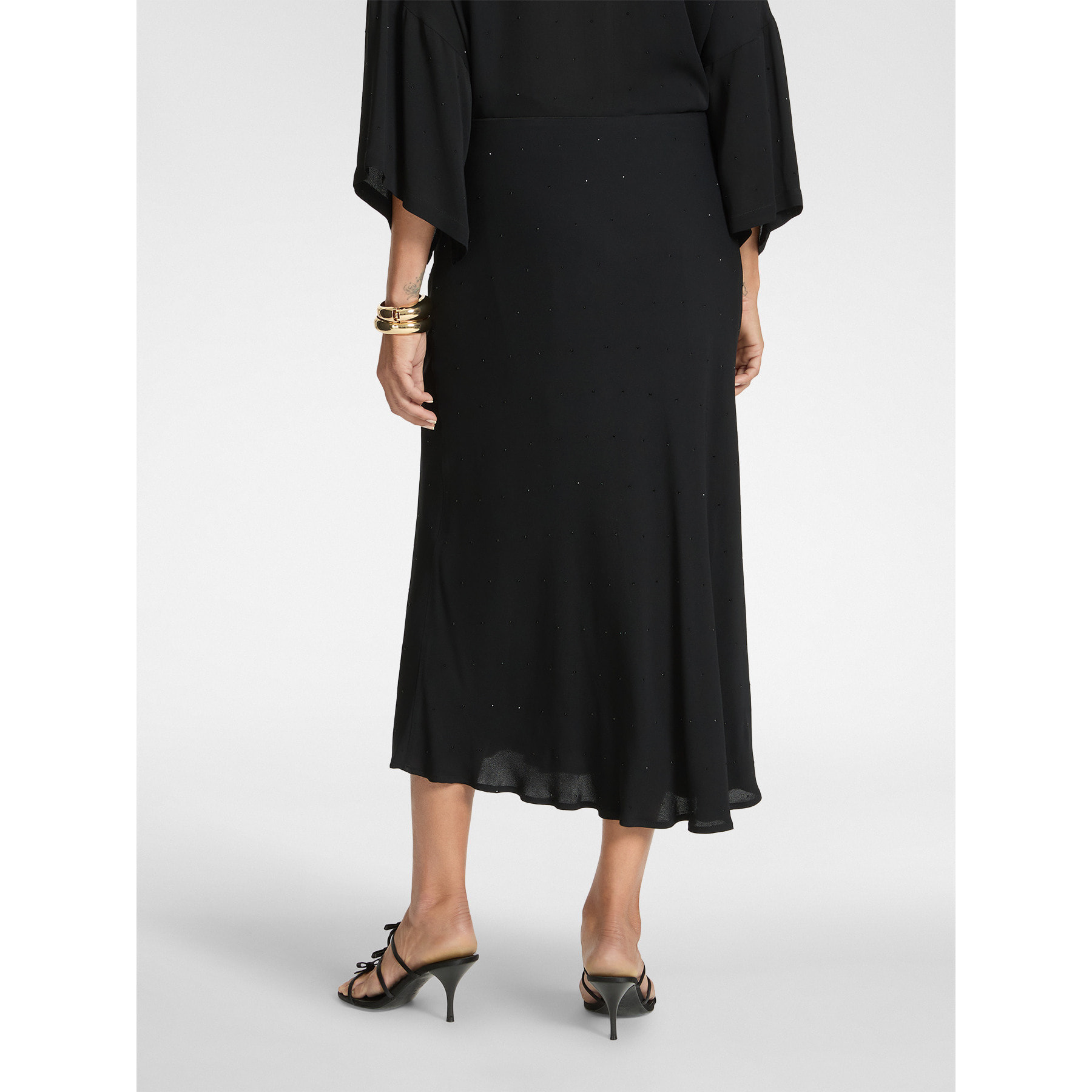 Elena Mirò - Falda larga en A de viscosa bordada - Negro