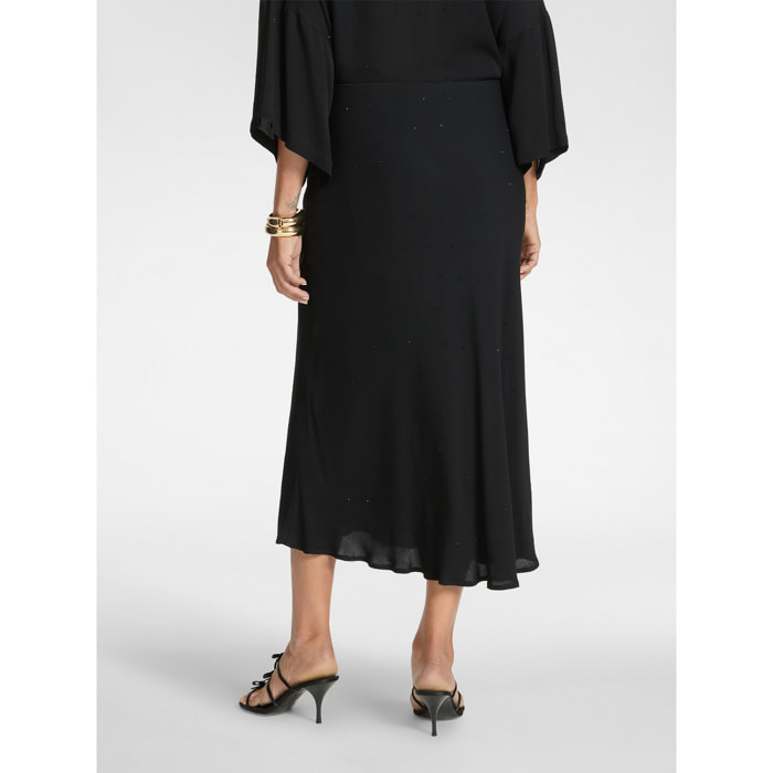 Elena Mirò - Falda larga en A de viscosa bordada - Negro