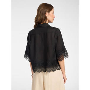 Elena Mirò - Camicia in lino con pizzo - Nero