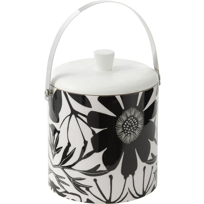 J-Line seau à glace Fleurs - bois - noir/blanc