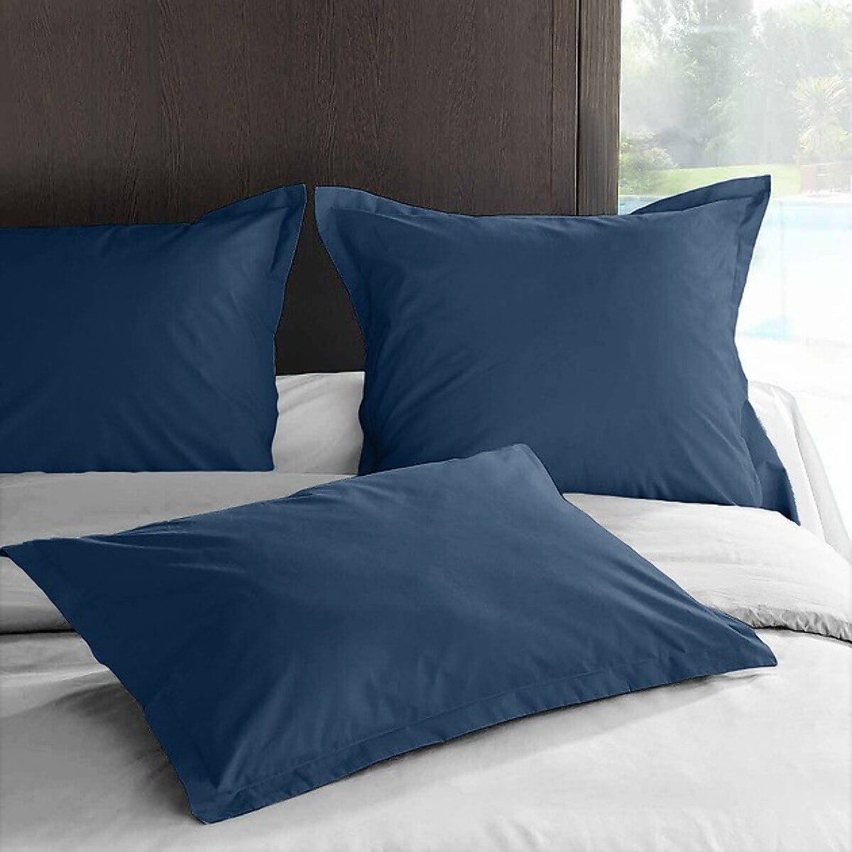 Paire de Taies D'oreiller Avec Volant Percale Ensign Blue