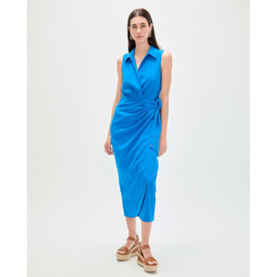 Abito in lino con colletto a camicia e nodo laterale