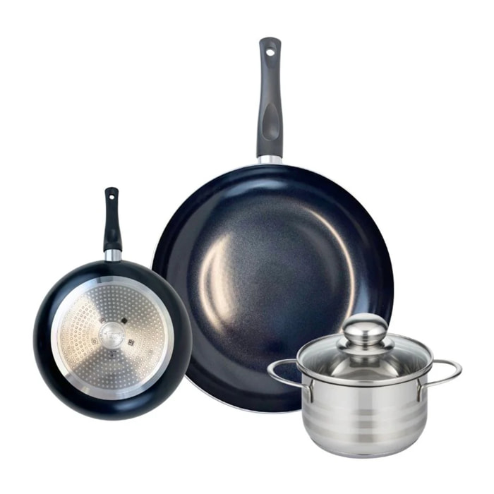 Ensemble de 2 Poêles de cuisson 20 et 32 cm et 1 faitout 16 cm Elo Prima Brillant