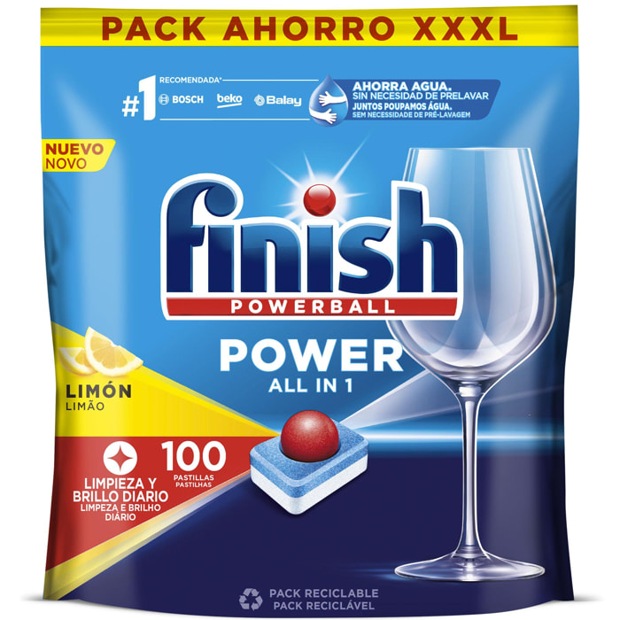 Finish Powerball Power All in 1 Pastillas para el lavavajillas Limón 200 pastillas (pack 2x100 pastillas)