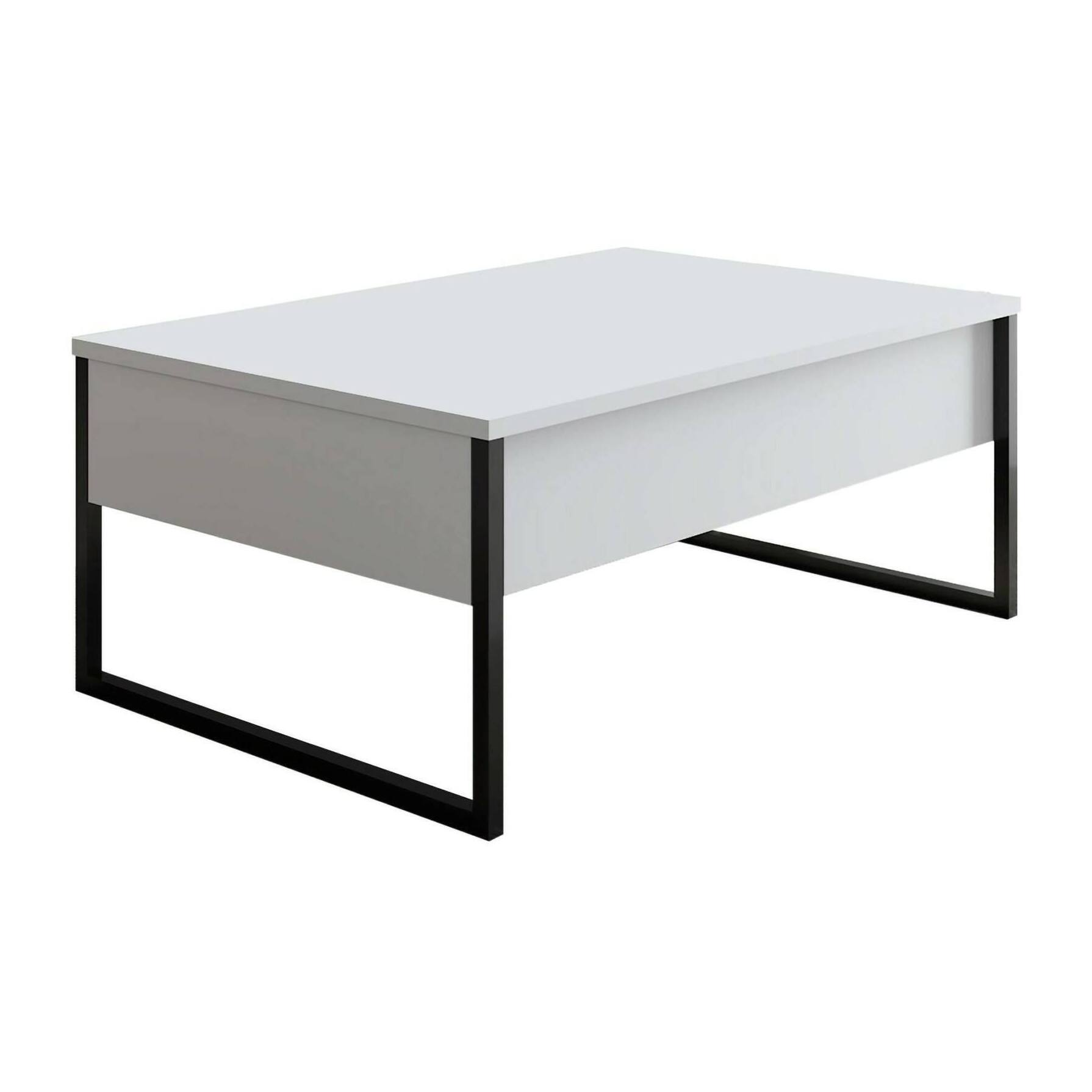 Tavolino da salotto Lavinia, Tavolo basso da caffè, Portariviste per divano, Ripiano da soggiorno, 90x60h40 cm, Bianco e Nero