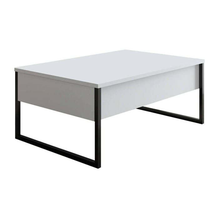 Tavolino da salotto Lavinia, Tavolo basso da caffè, Portariviste per divano, Ripiano da soggiorno, 90x60h40 cm, Bianco e Nero