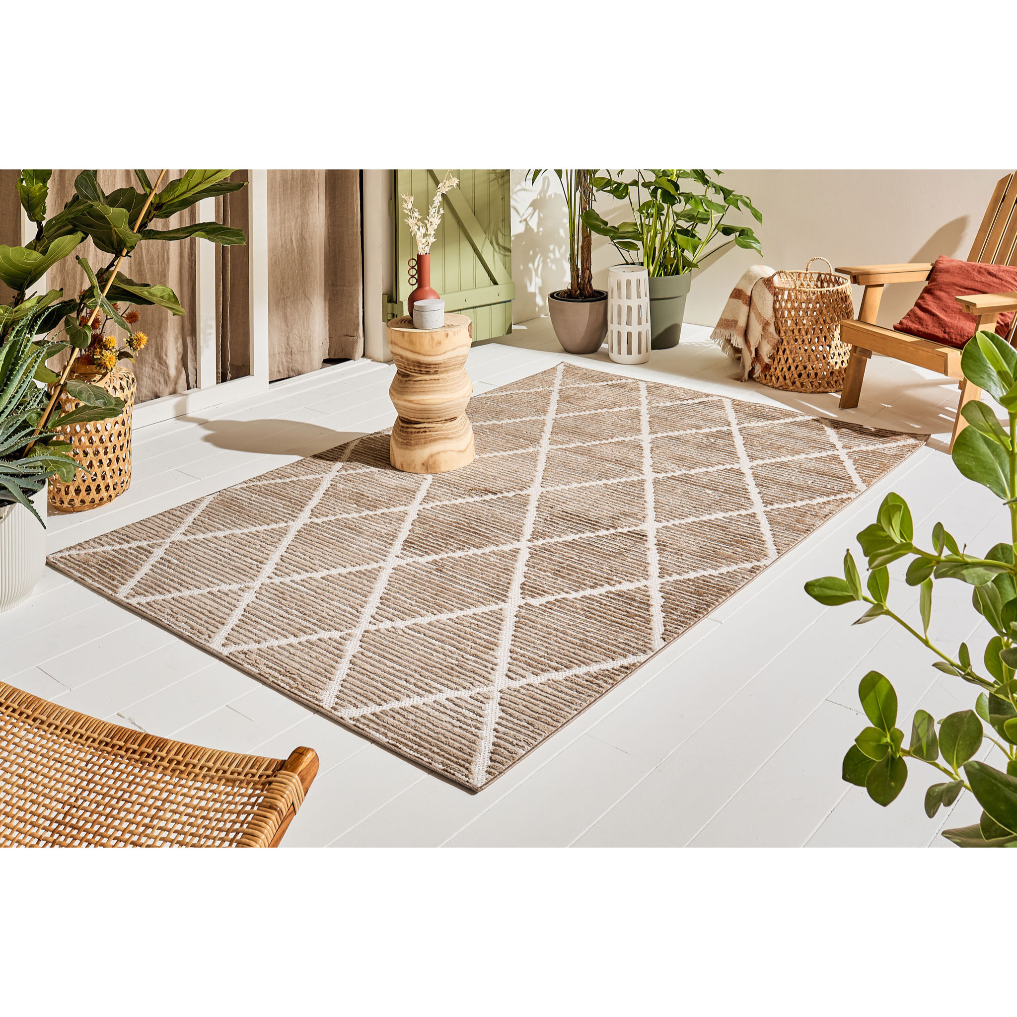 Tapis Loopin 321 beige 160x230 cm - Motif en relief - Indoor & Outdoor