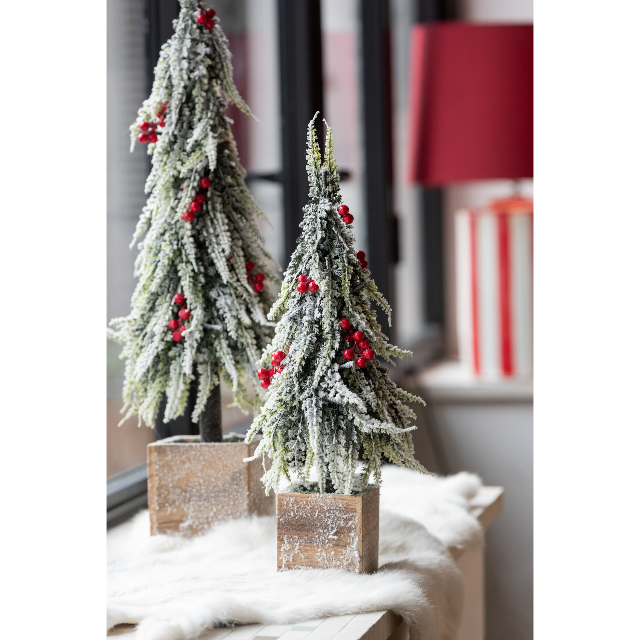 J-Line decoration sapin De Noël Neige - artificiel - vert/rouge - large - LED
