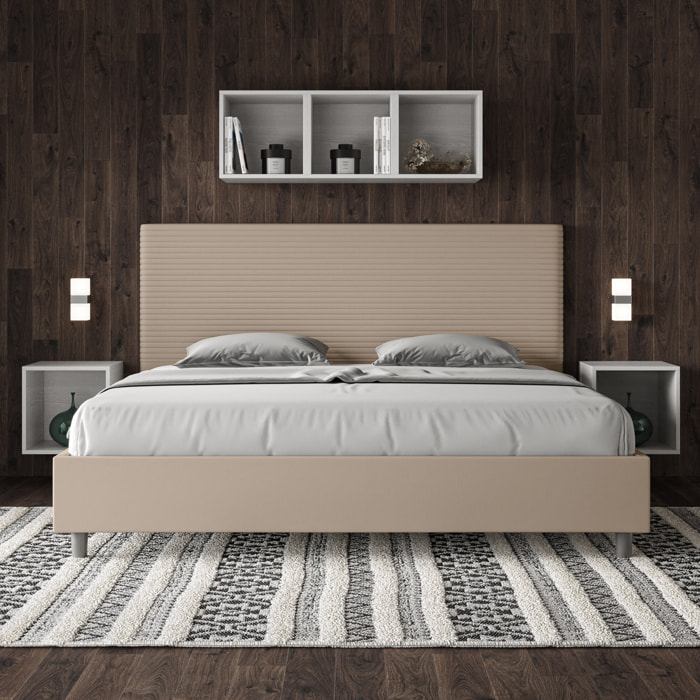 Lit king size avec sommier rembourrée 180x200 similicuir taupe Focus