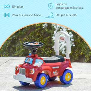 Coche Correpasillos para Niños de 18-36 Meses, Diseño de Camión de Bomberos, Correpasillos con 3 Luces, Música, Compartimento de Almacenaje y Volante, 49x24x42 cm, Rojo