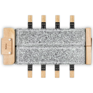 Raclette WOD362 Hkoenig con base giratoria 180°, placas de piedra y diseño en madera natural, 1400 W