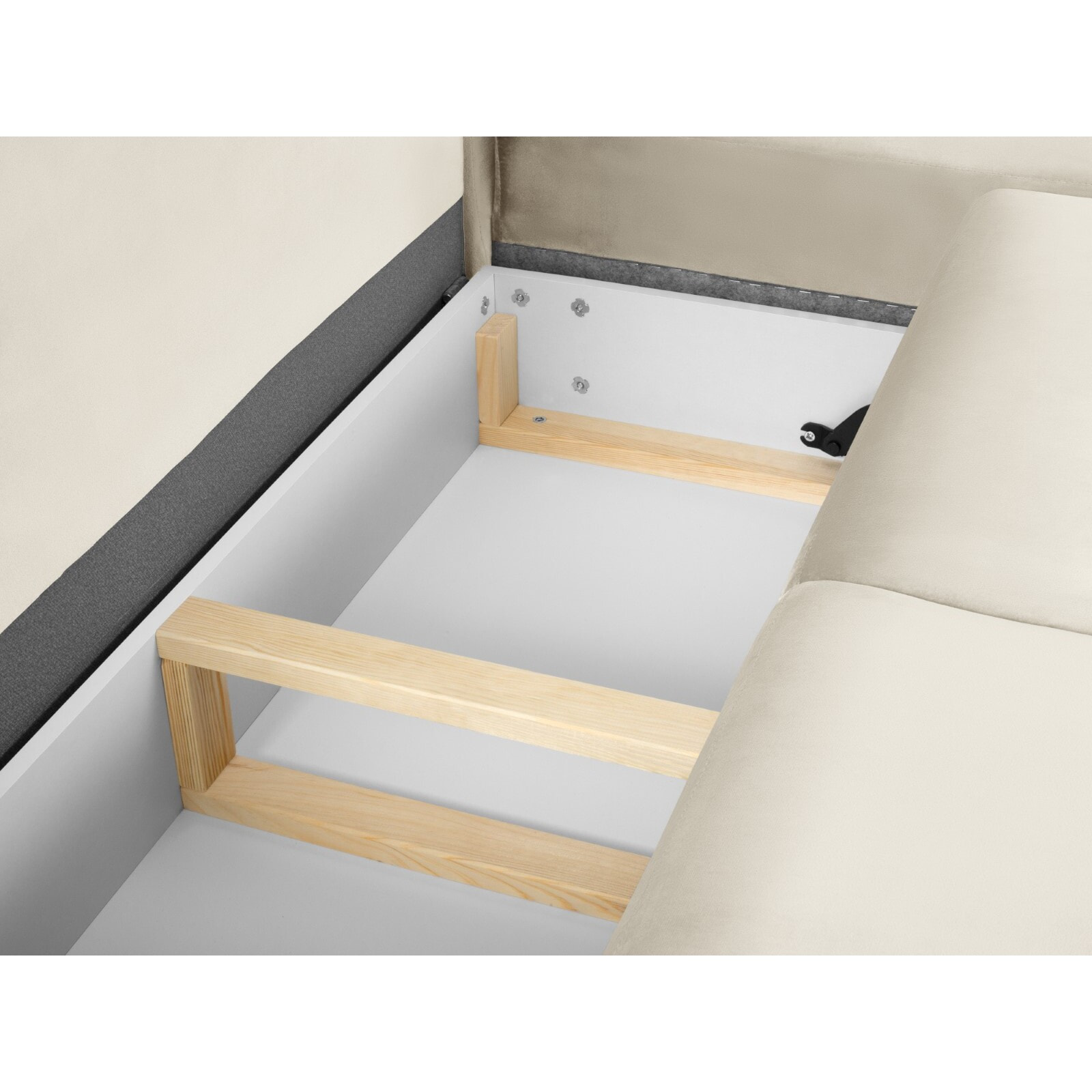 Canapé d'angle droit convertible avec coffre de rangement "Kyoto" 5 places en velours beige clair