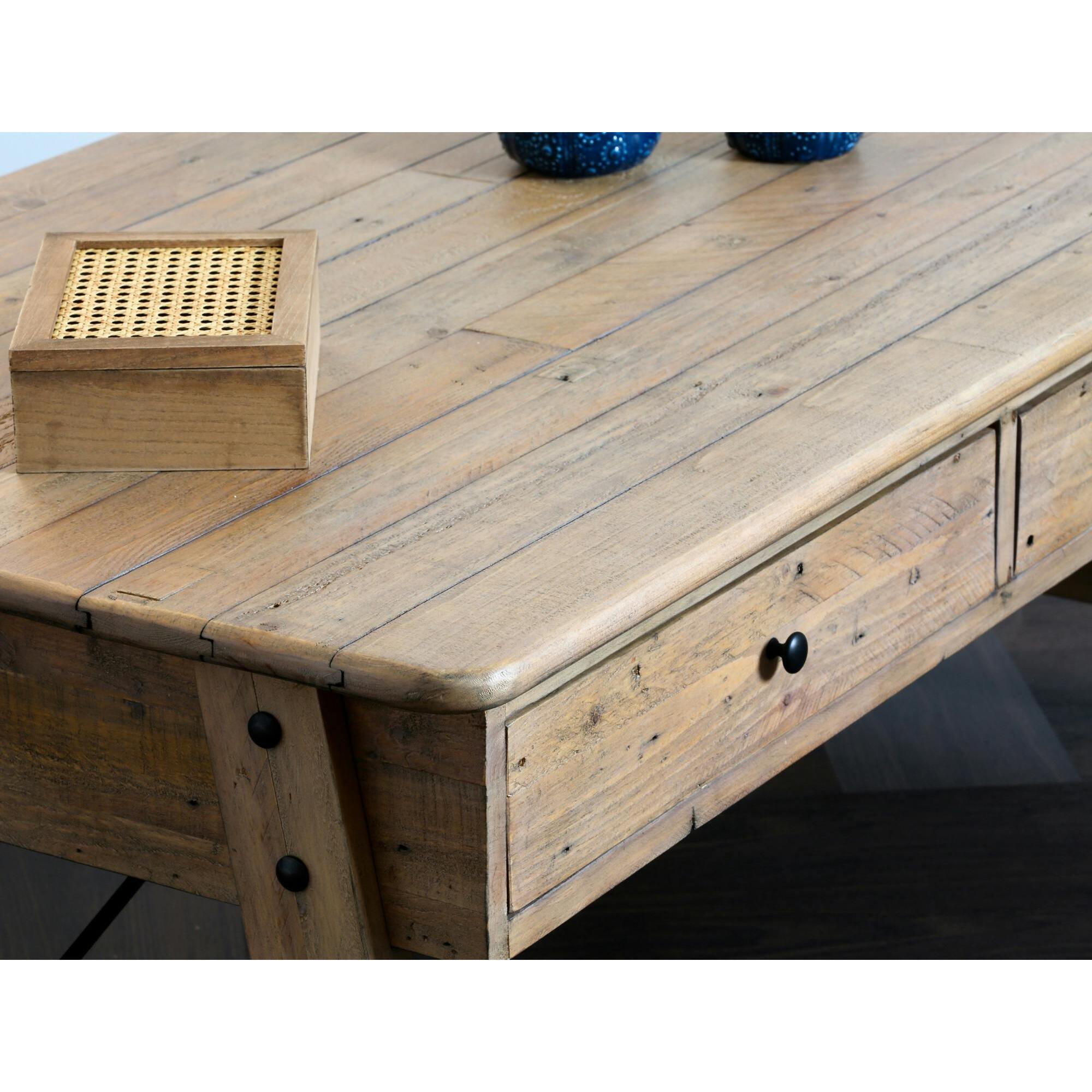 Table basse avec rangement bois recyclé clair tréteaux SALERNE