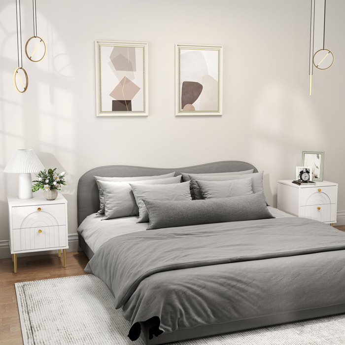 Lot de 2 chevets tables de nuit design - 2 tiroirs - piètement poignée métal doré blanc