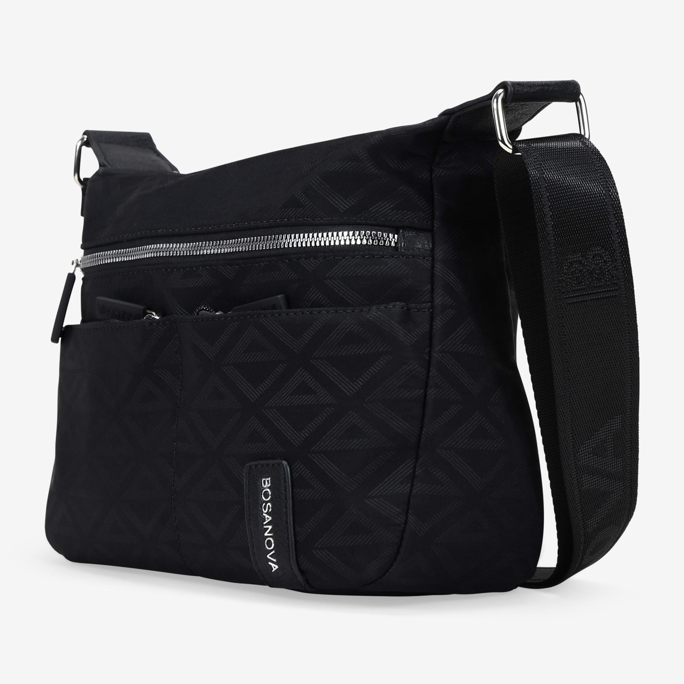 Bolso bandolera negro en nailon con bolsillos