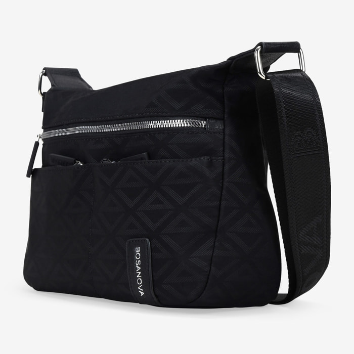 Bolso bandolera negro en nailon con bolsillos