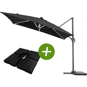 Parasol jardin déporté LED Alu "Sun 4 Luxe" - Rectangle - 3 x 4 m - Dalles à lester incluses