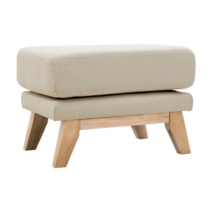 Pouf repose-pieds déhoussable scandinave en tissu beige et bois clair OSLO