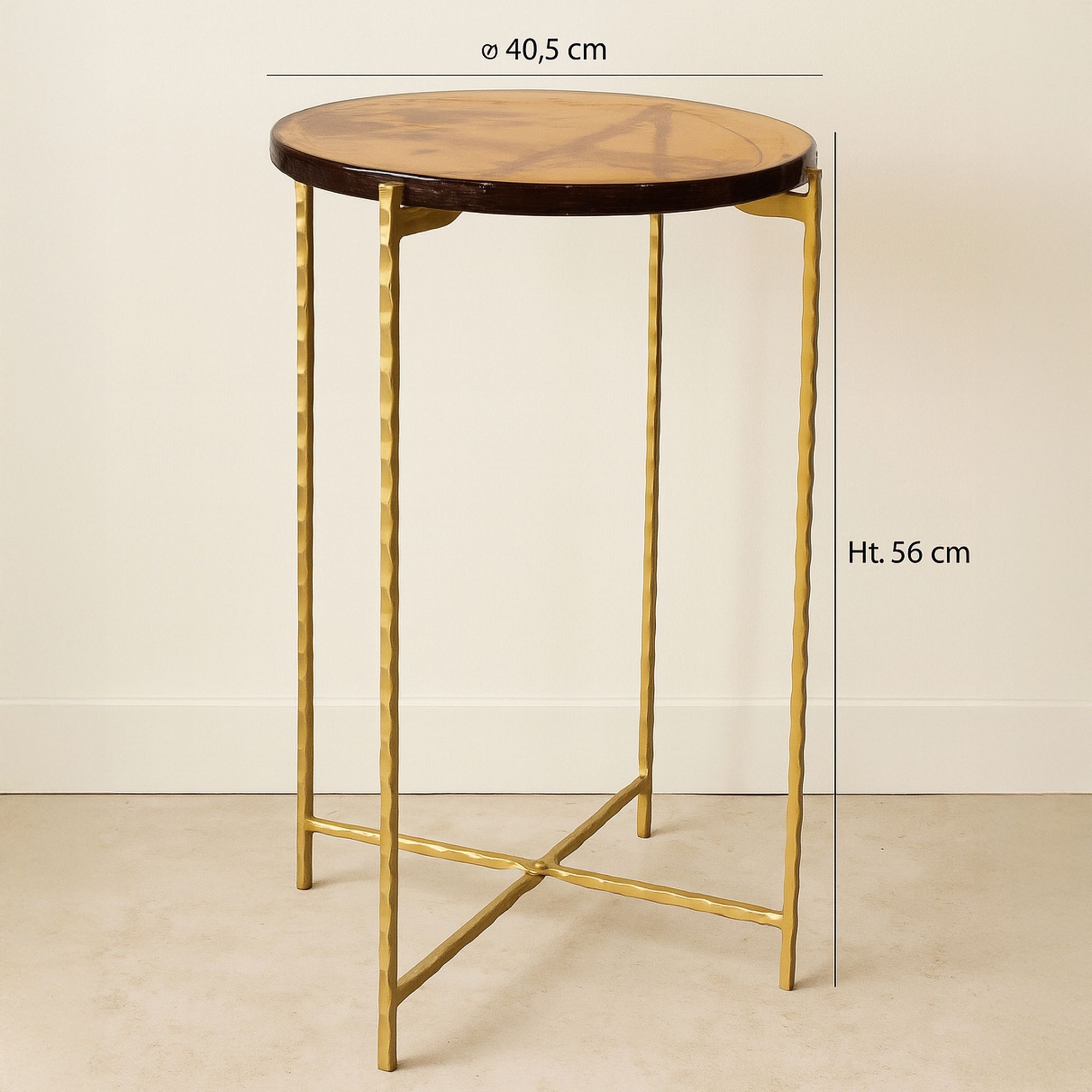 Table d'appoint avec plateau en verre ambre et pieds doré BELLI