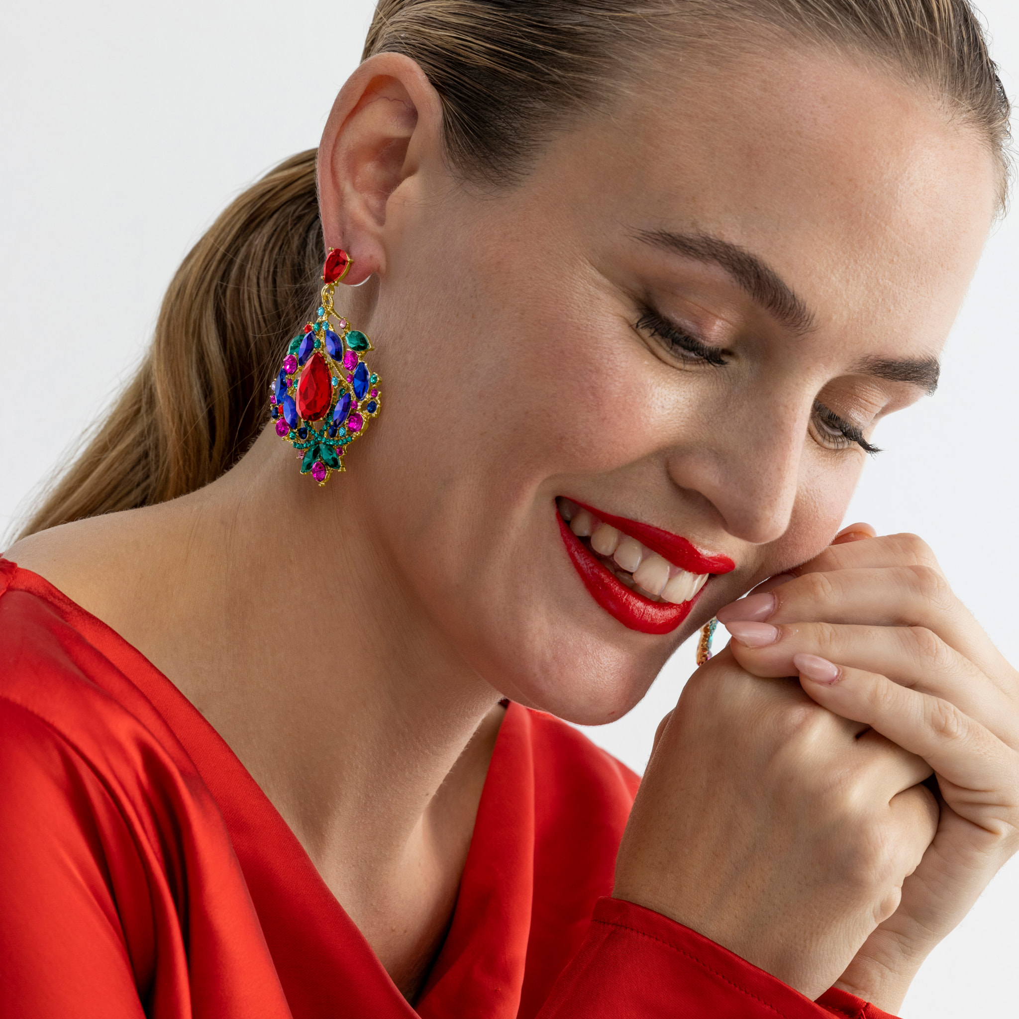 Pendientes con Cristal Multicolor acabado oro 18k