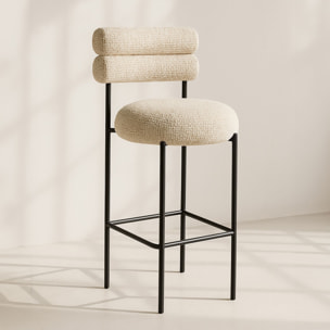 Lot de 2 chaises de bar en tweed beige avec pieds en métal noir GINA