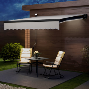 Toldo Manual Retráctil 3x2,5 m con Luces LED Solares Toldo para Balcón con Manivela de Aluminio y Protección UV50+ para Jardín Terraza Ventanas Crema