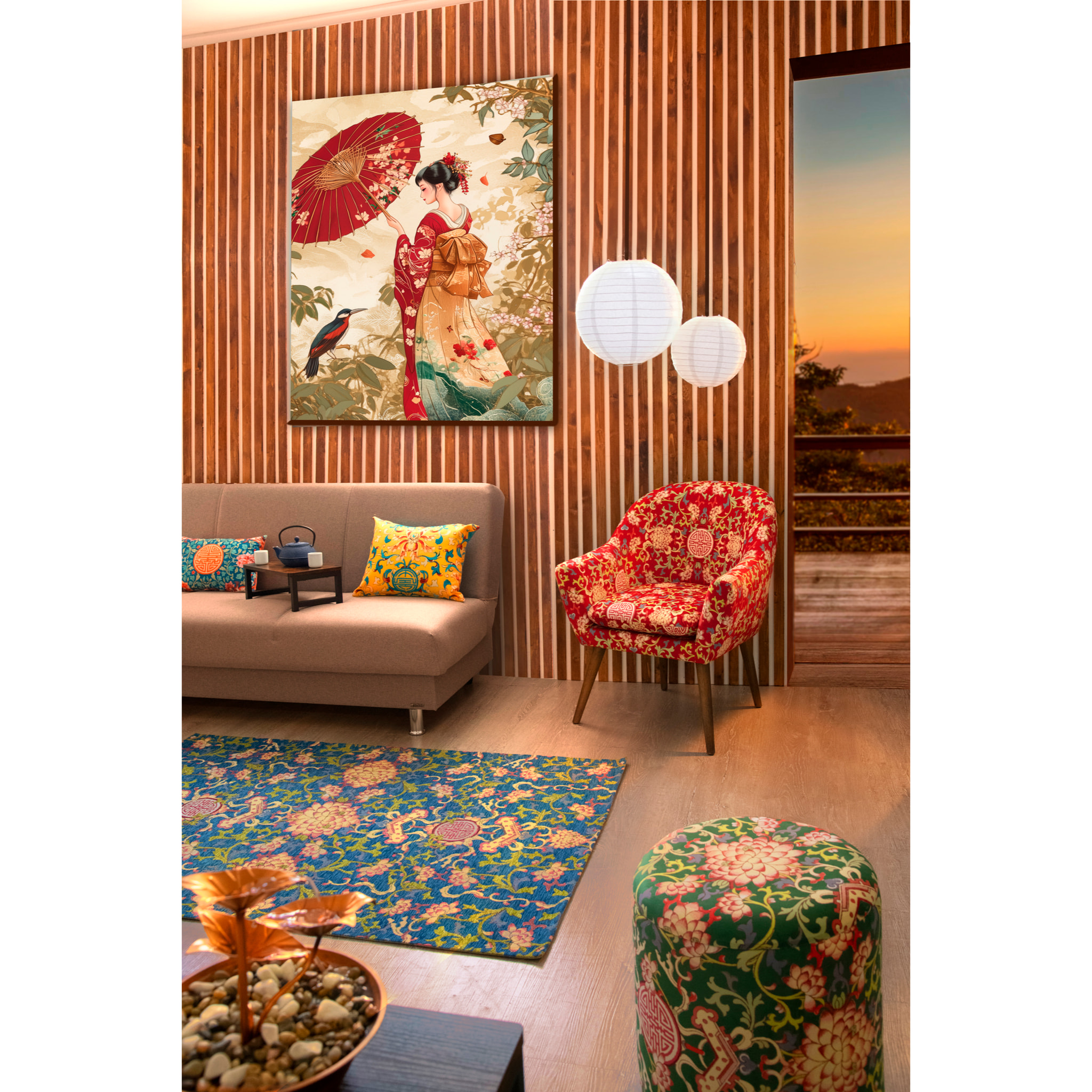 Poltrona Excelsa La Via Della Seta poliestere e legno 70x65x83 cm multicolor