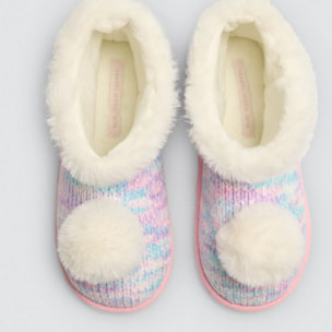 Pantofole per bambini con dettagli in pelliccia e pompon