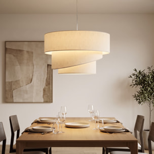Suspension salon beige clair - abat-jour triple - support doré
