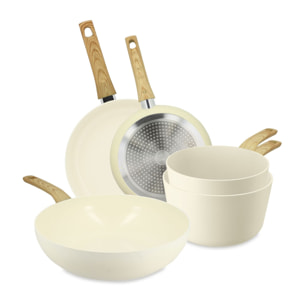 Batterie de cuisine 5 pièces en aluminium recyclé crème - tous feux CREME