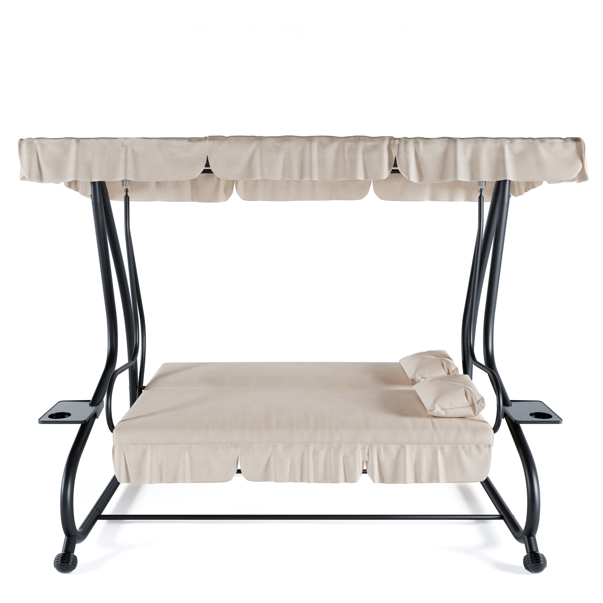 Dondolo 3 Posti Reclinabile Tettuccio Parasole Regolabile Cuscini Imbottiti Diventa Letto Struttura Robusta In Acciaio 200 x 120 x 160 cm Beige