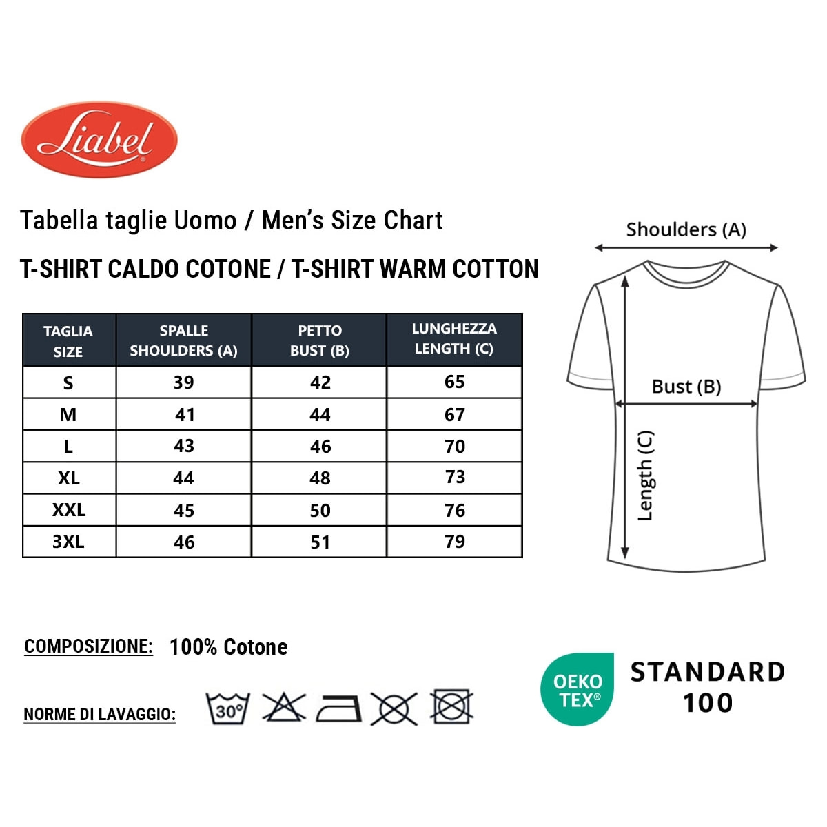 3 T-Shirt Uomo in Morbido Cotone Caldo 100% Interlock Scollo V LIABEL, Art. 2828-53