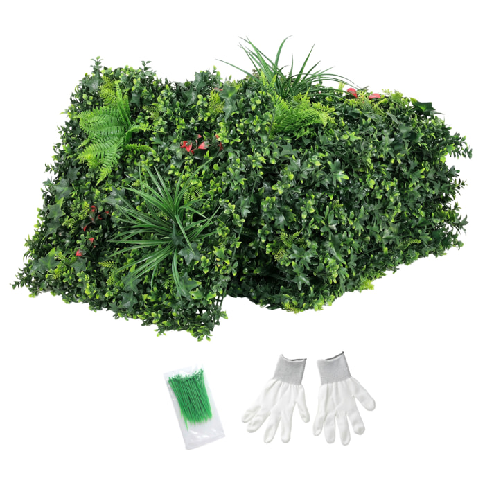 Set de 6 Setos Artificiales Ocultación Jardín, 50x50 cm, Pantallas de Valla de Privacidad Tipo Milán, Fácil Montaje, Anti-UV, para Terraza, Balcón, Exterior, Decoración de Hojas, Verde