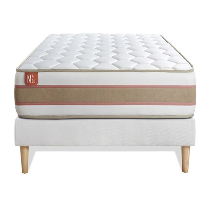 Ensemble Matelas Le Délicat - 26cm - Ressorts ensachés et mémoire de forme - Technologie hybride, fabrication responsable. - Sommier kit Blanc