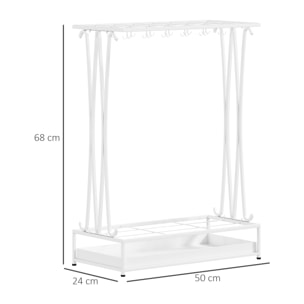 Paragüero Moderno Rectangular Soporte de Paraguas de Acero con 24 Ganchos 21 Espacios y Bandeja Recogegotas Extraíble Paragüero para Entrada Oficina 50x24x68 cm Blanco