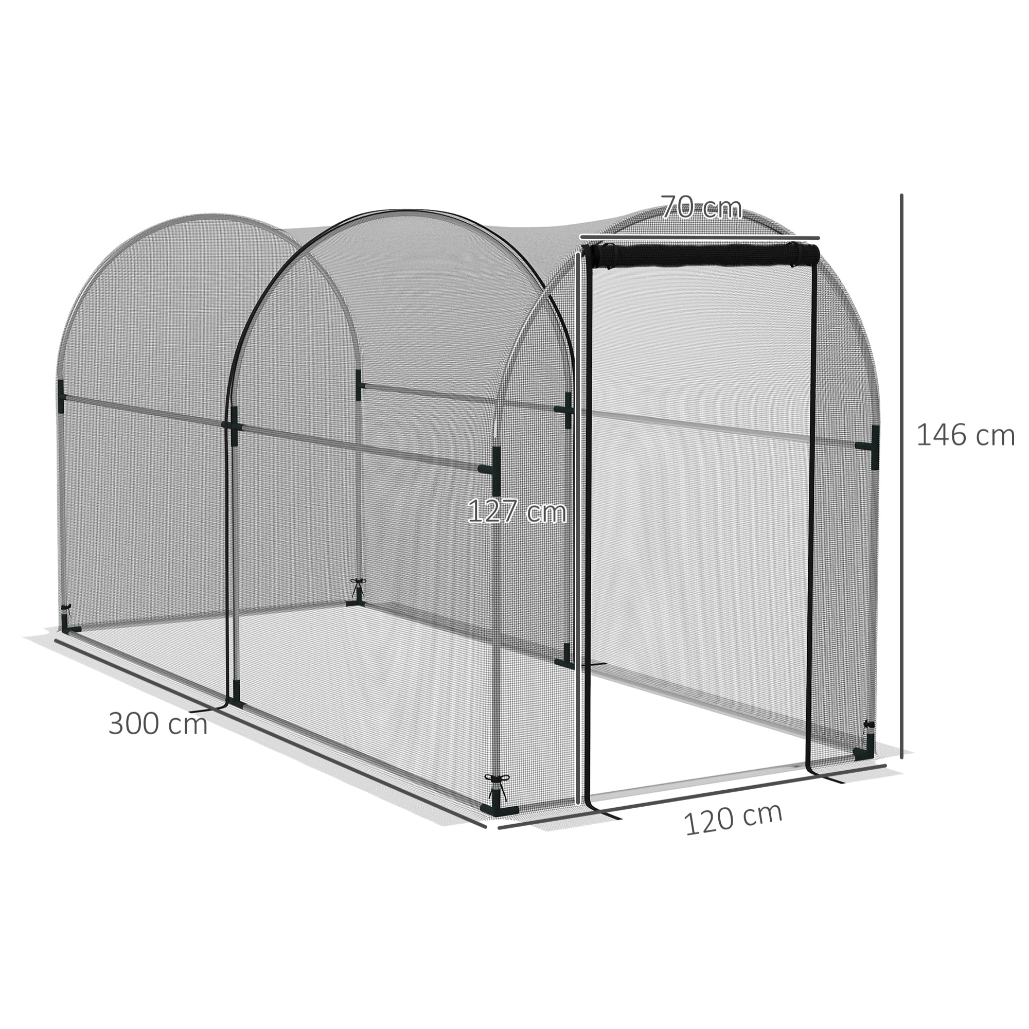 Jaula de Cultivo Jaula de Protección con Soportes Puerta con Cremallera y Anti-UV para Proteger las Plantas en Jardín Terraza Patio 120x300x146 cm Negro